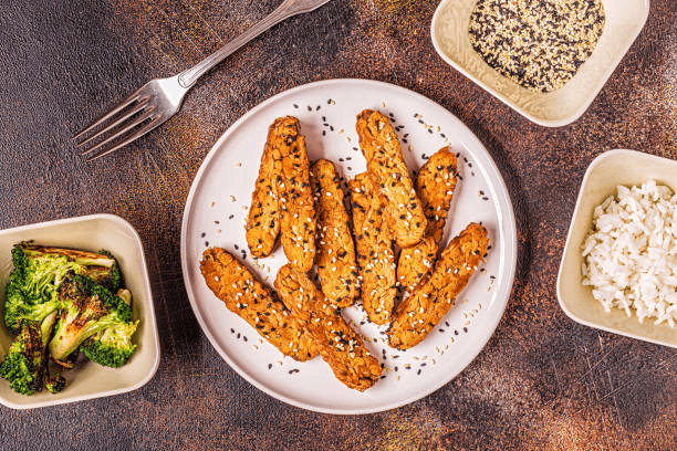 baked tempeh with sesame seeds