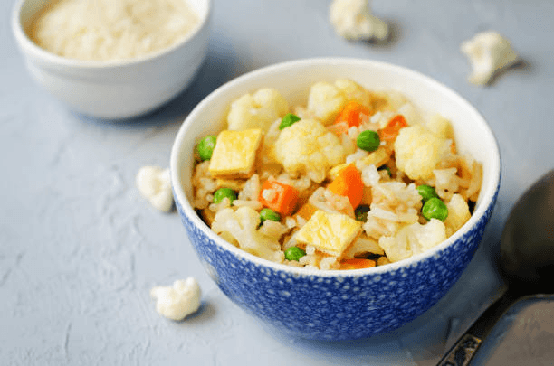 cauliflower fried rice with egg and veggies